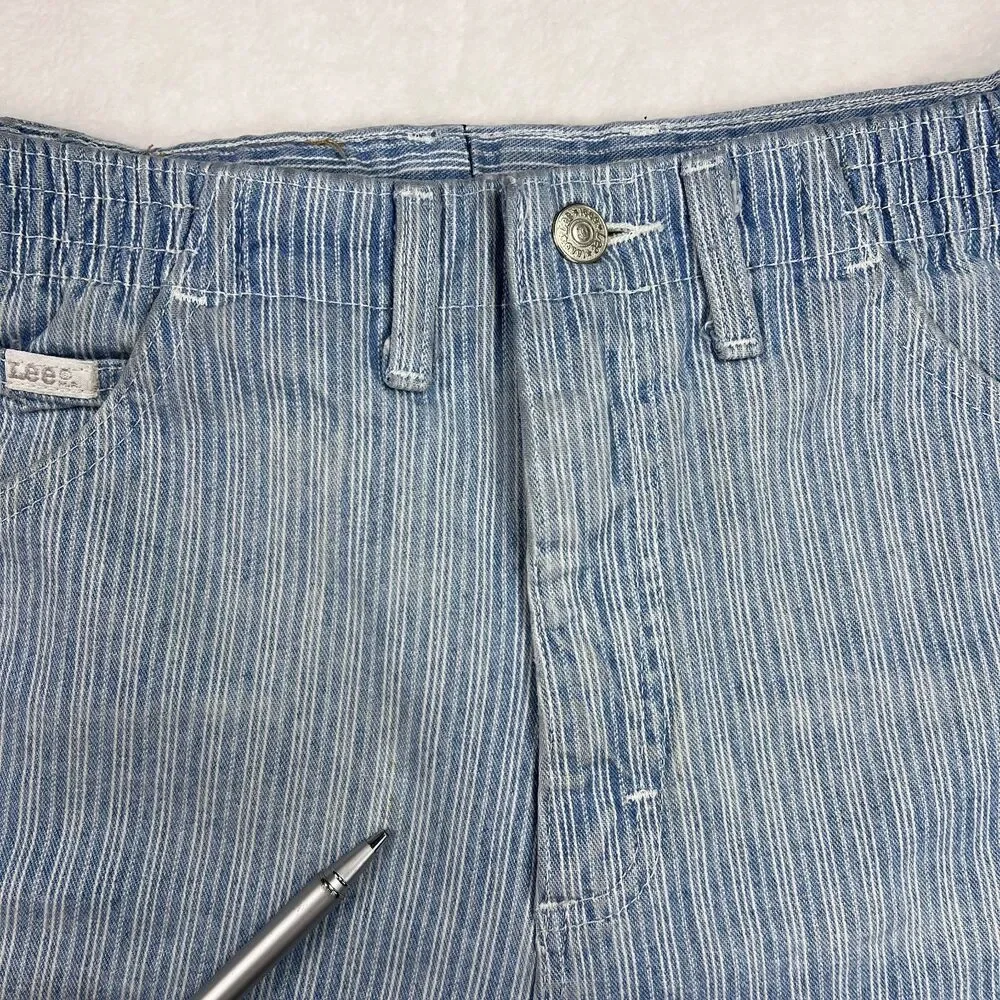 Vtg Lee High Rise Denim Shorts Sz 10 Petite Mom Striped Blue White 90s USA!